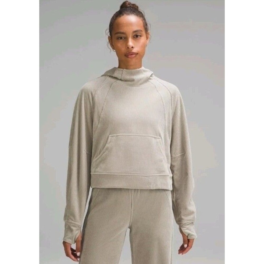 Lululemon Scuba Oversized Pullover Hoodie Beige *Velvet Cord RARE XS/S